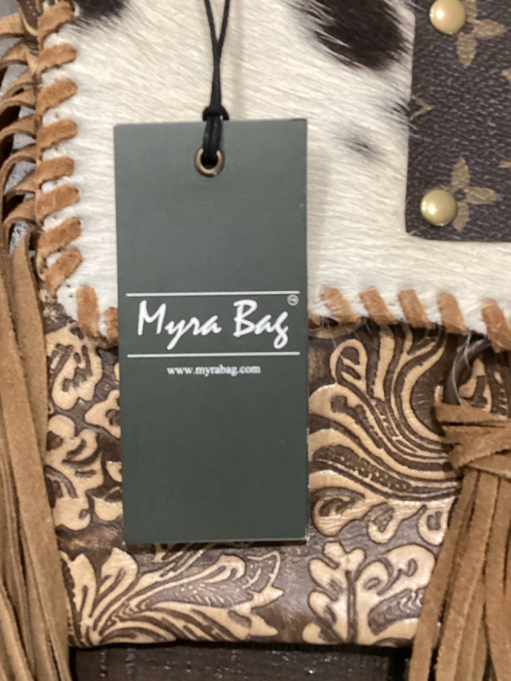 Myra Bag Brown and Cream with Fringe Crossbody - Picture 2 of 6
